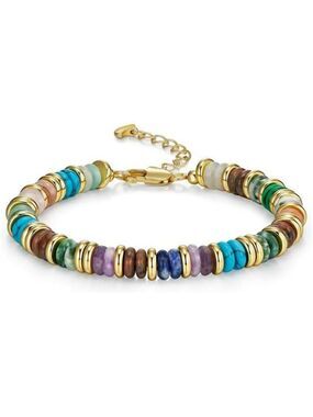 Colorful Beaded Stone Bracelet Set for Women 18K Gold Plated Stackable Jewelry